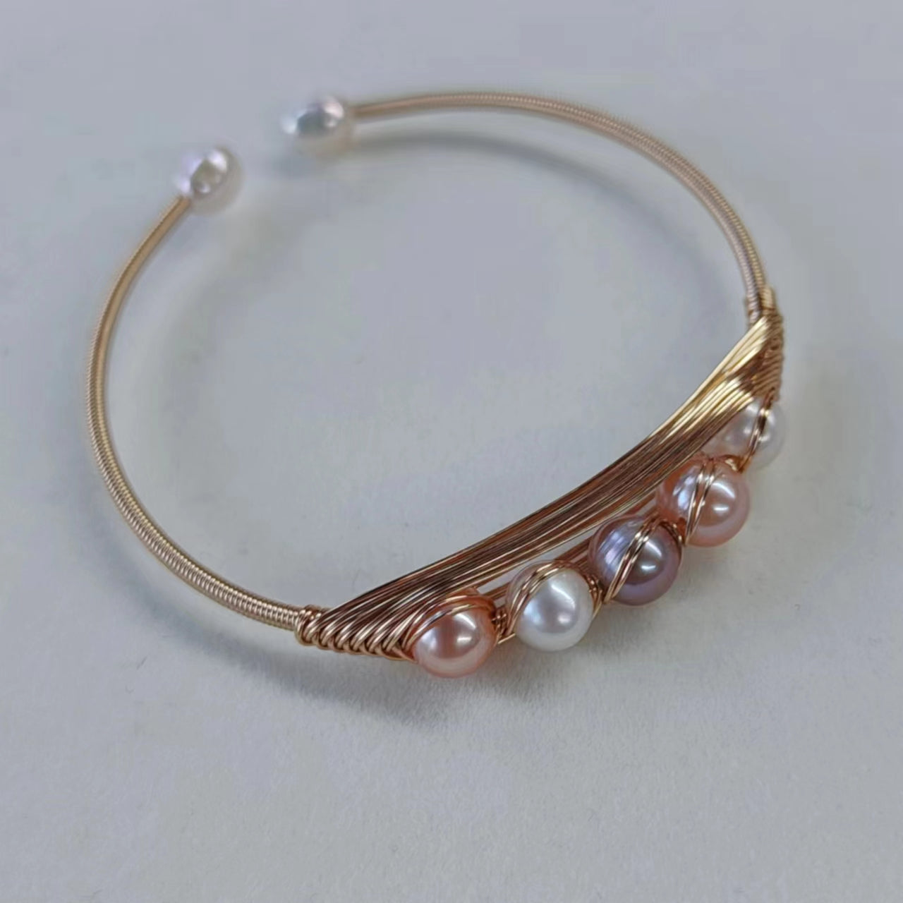 EASTERNPEARLISM Fresh Water Pearl Wire Wrapping Bangle【Wire Wrapping Bangel】