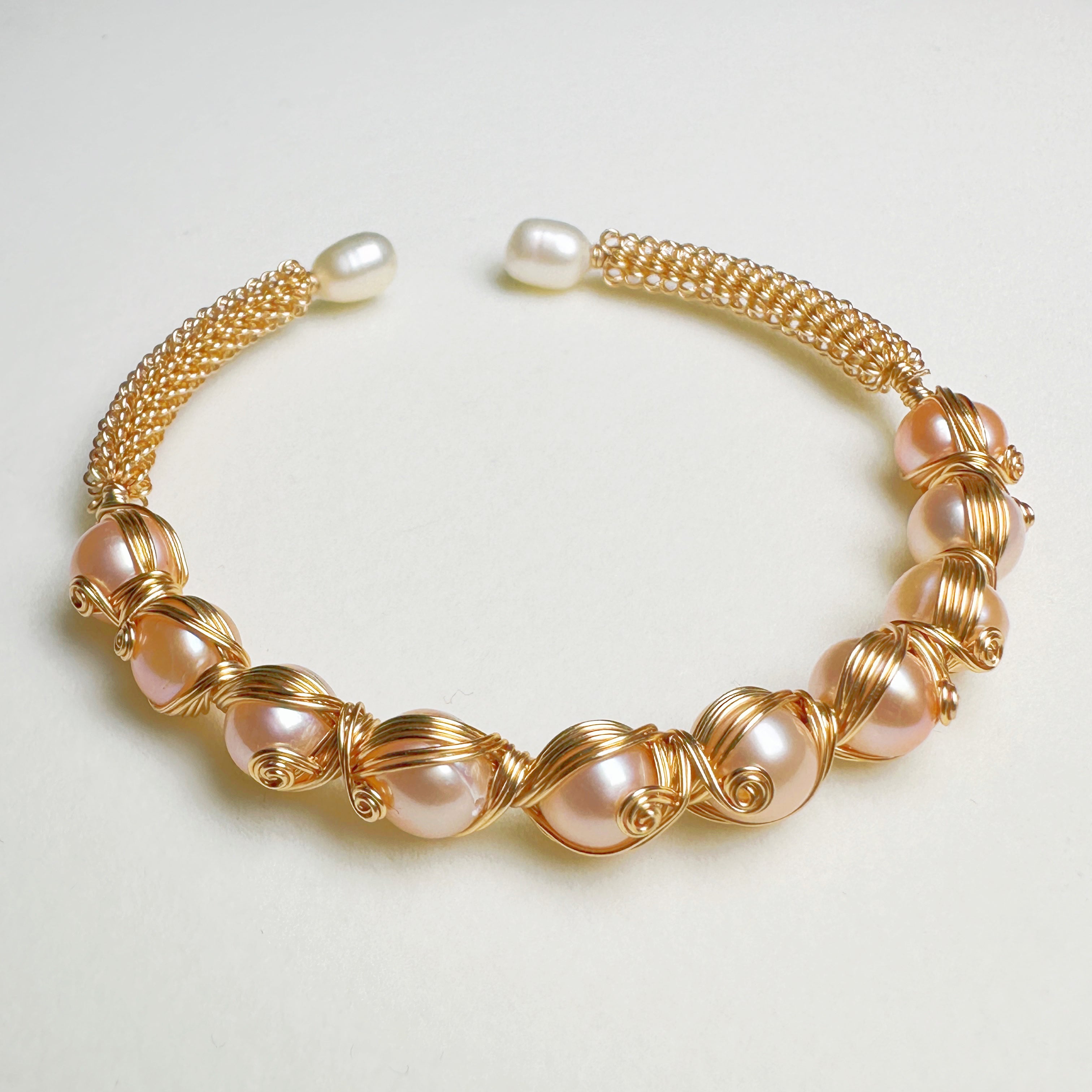 EASTERNPEARLISM Fresh Water Pearl Wire Wrapping Bangle【Wire Wrapping Bangel】