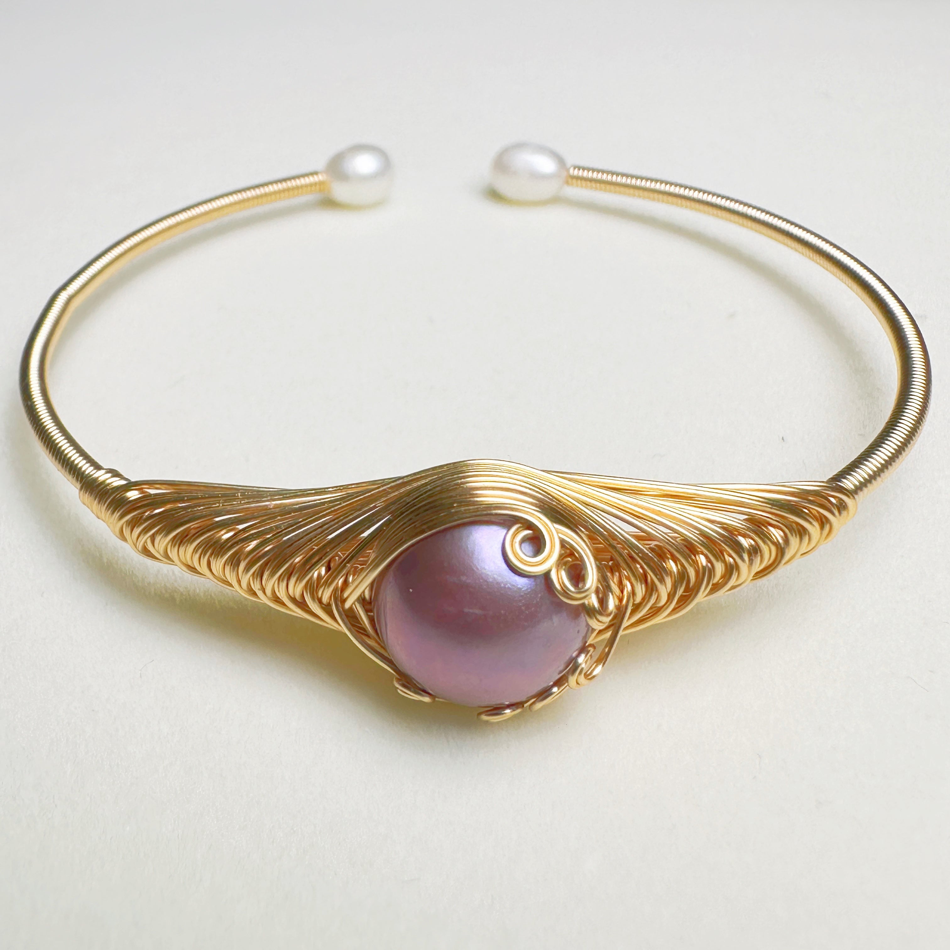 EASTERNPEARLISM Fresh Water Pearl Wire Wrapping Bangle【Wire Wrapping Bangel】