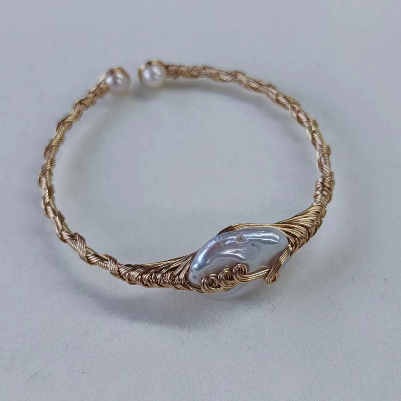 EASTERNPEARLISM Fresh Water Pearl Wire Wrapping Bangle【Wire Wrapping Bangel】