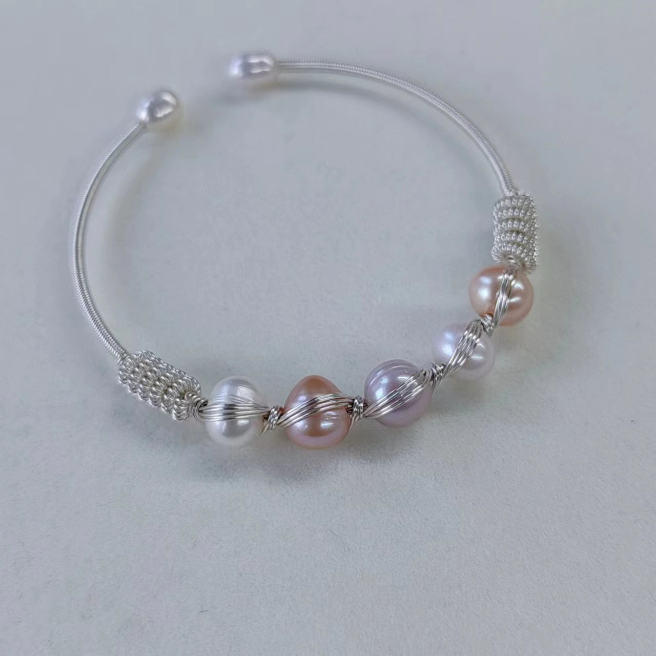 EASTERNPEARLISM Fresh Water Pearl Wire Wrapping Bangle【Wire Wrapping Bangel】