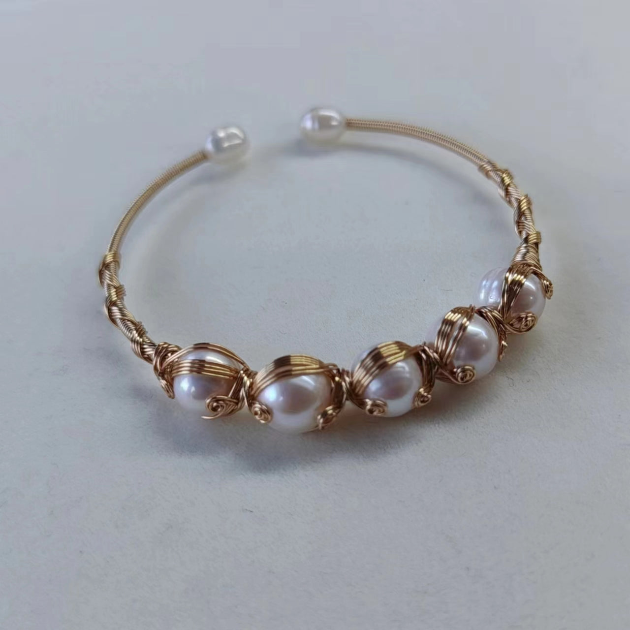 EASTERNPEARLISM Fresh Water Pearl Wire Wrapping Bangle【Wire Wrapping Bangel】