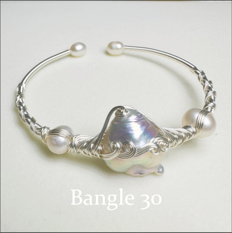 EASTERNPEARLISM Fresh Water Pearl Wire Wrapping Bangle【Wire Wrapping Bangel】