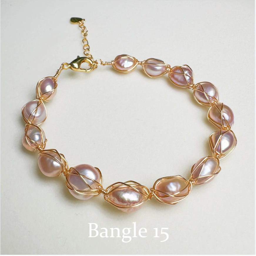 EASTERNPEARLISM Fresh Water Pearl Wire Wrapping Bangle【Wire Wrapping Bangel】