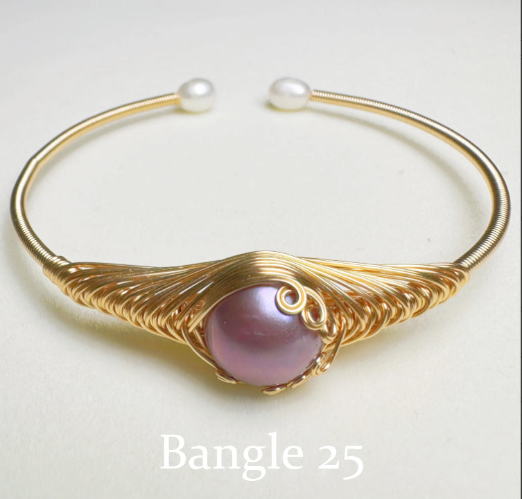 EASTERNPEARLISM Fresh Water Pearl Wire Wrapping Bangle【Wire Wrapping Bangel】