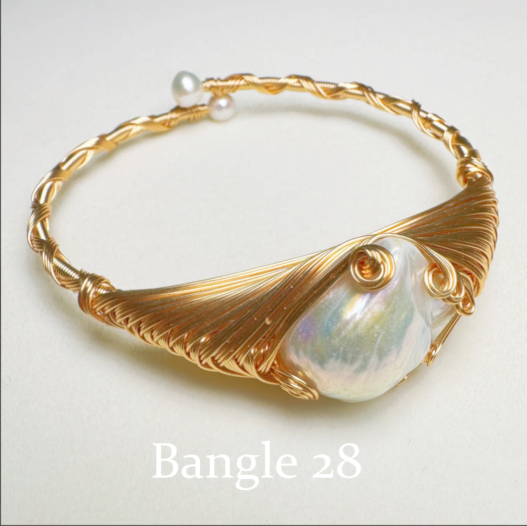 EASTERNPEARLISM Fresh Water Pearl Wire Wrapping Bangle【Wire Wrapping Bangel】