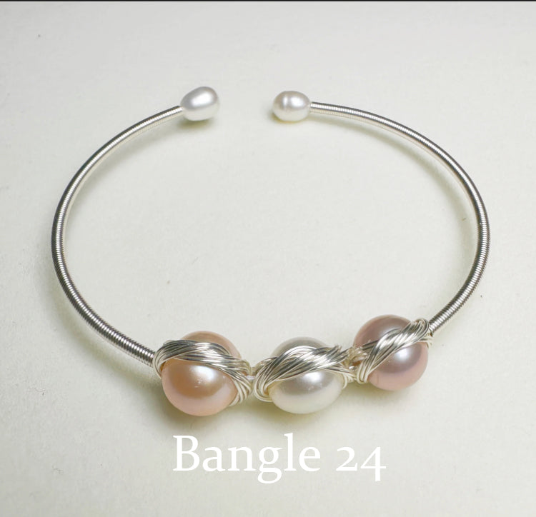 EASTERNPEARLISM Fresh Water Pearl Wire Wrapping Bangle【Wire Wrapping Bangel】