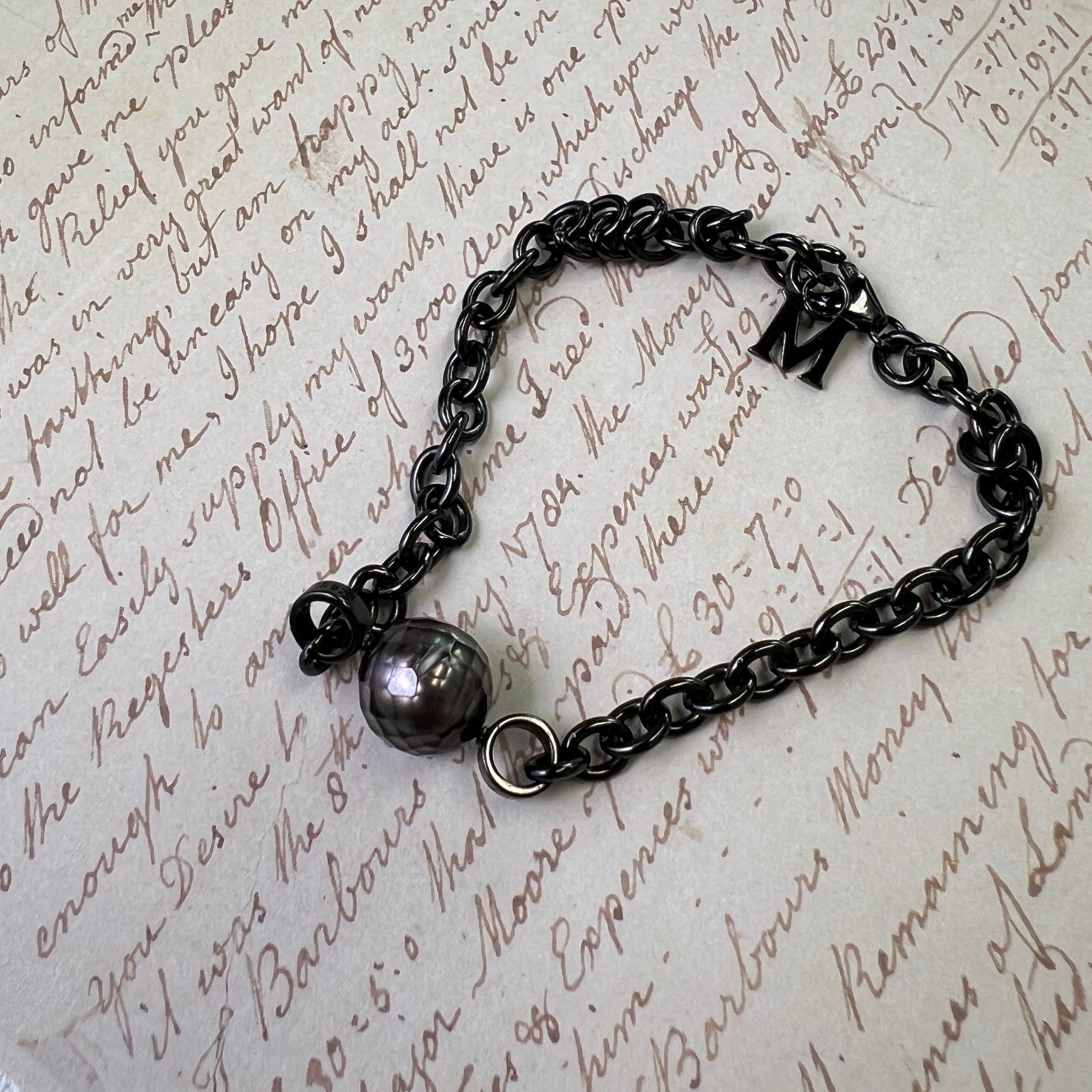 【Black Knight 】【Adee Same Style】S925 Silver Black Fashion M-shaped Pearl Bracelet【PEARLISM】