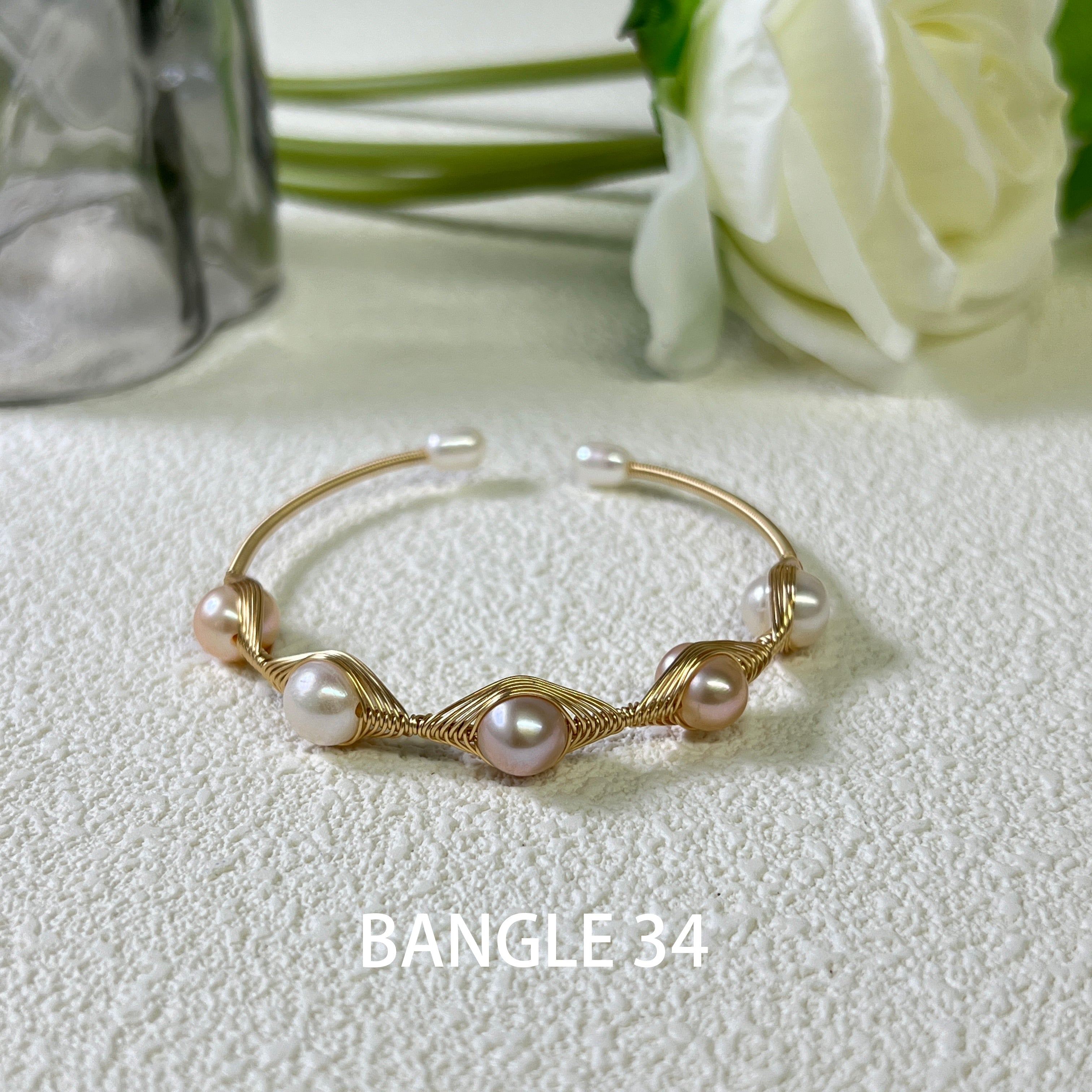 EASTERNPEARLISM Fresh Water Pearl Wire Wrapping Bangle【Wire Wrapping Bangel】