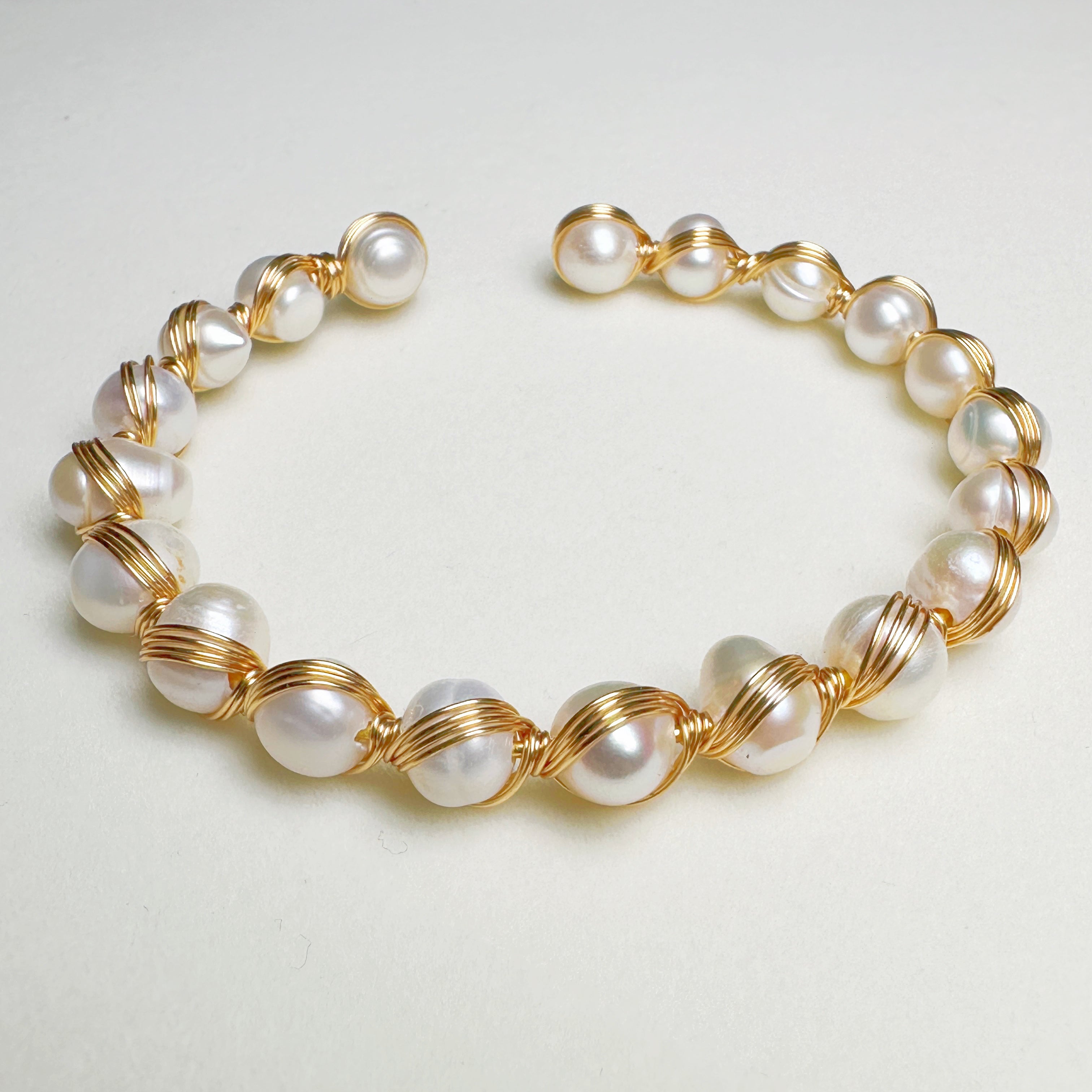 EASTERNPEARLISM Fresh Water Pearl Wire Wrapping Bangle【Wire Wrapping Bangel】