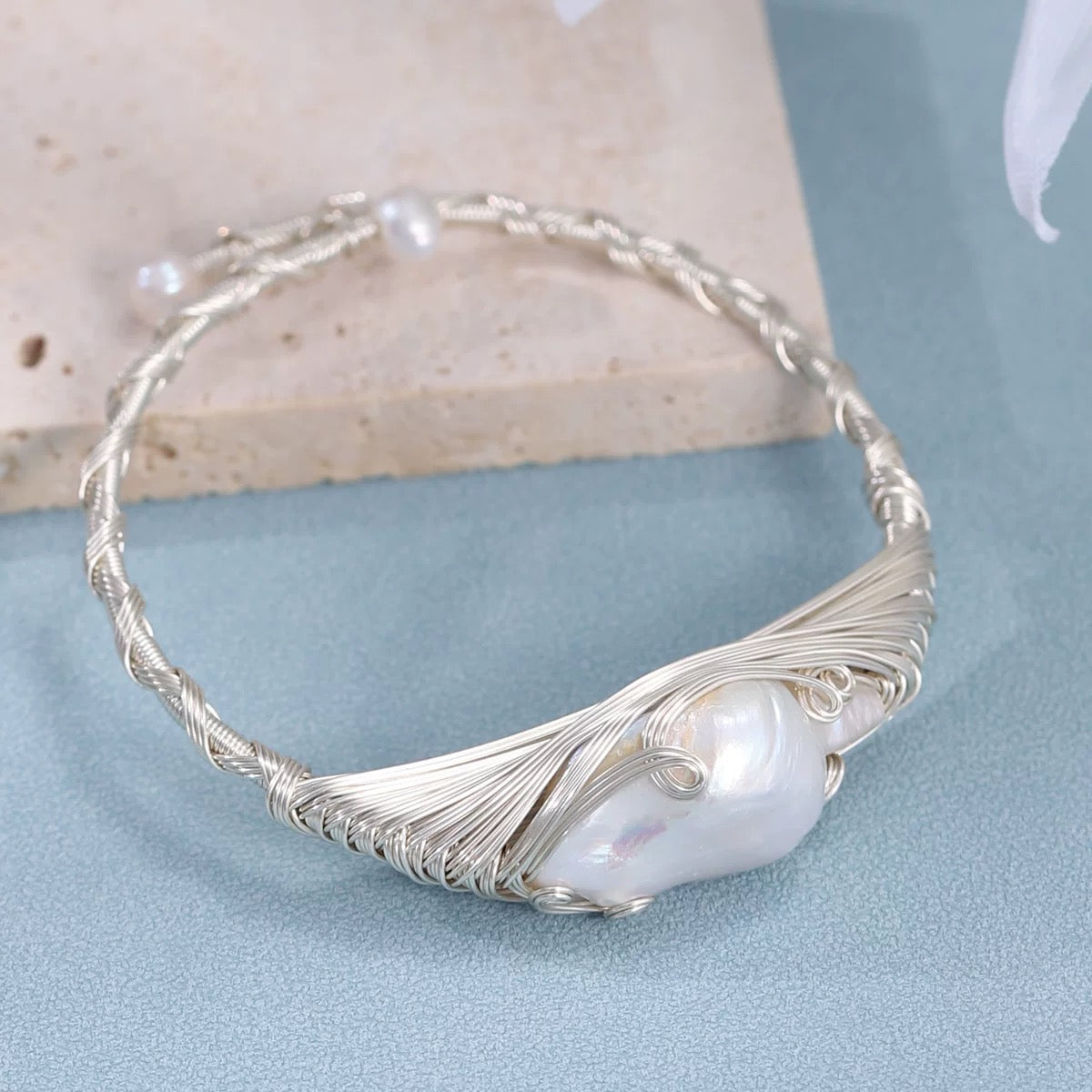 EASTERNPEARLISM Fresh Water Pearl Wire Wrapping Bangle【Wire Wrapping Bangel】