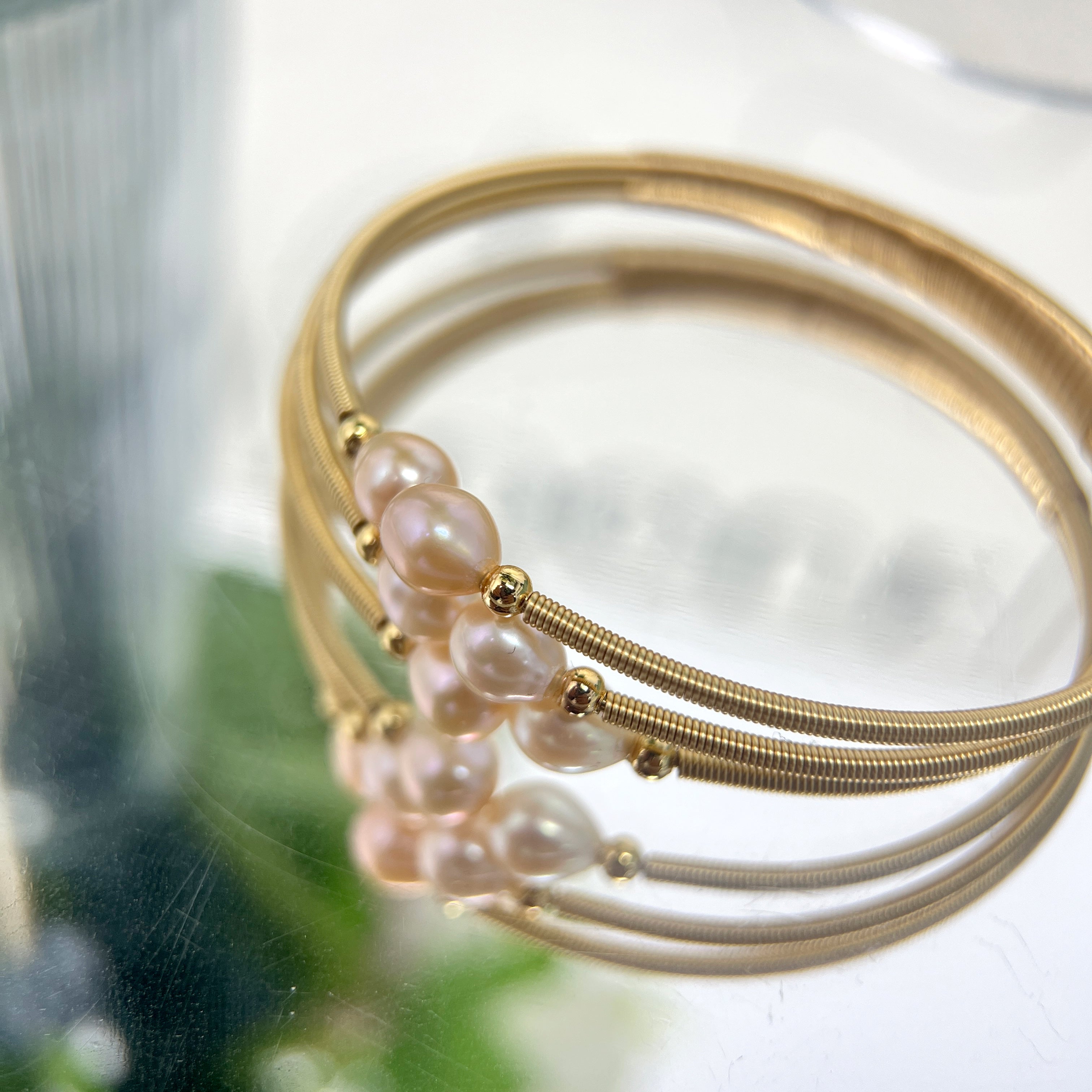 EASTERNPEARLISM Fresh Water Pearl Wire Wrapping Bangle【Wire Wrapping Bangel】