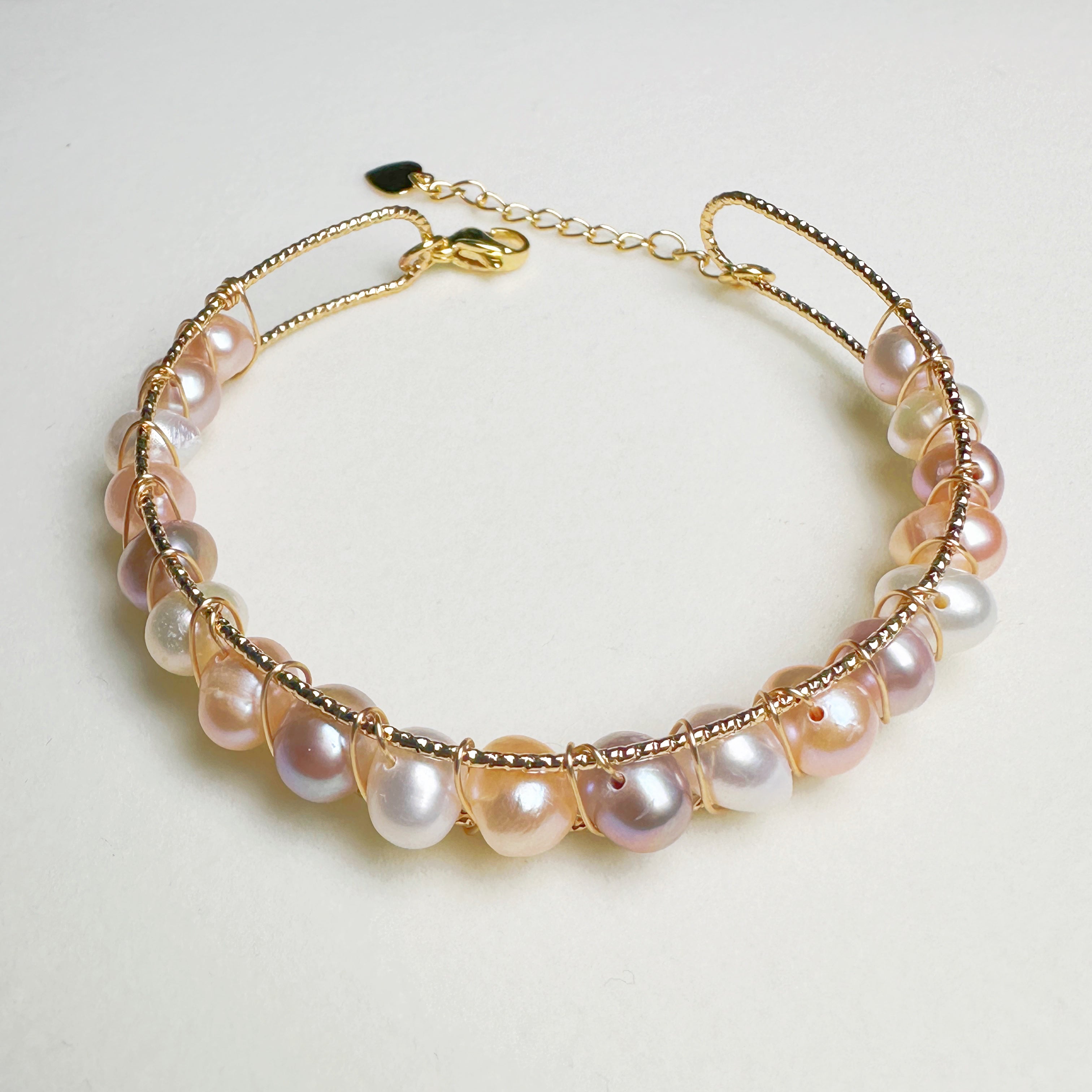 EASTERNPEARLISM Fresh Water Pearl Wire Wrapping Bangle【Wire Wrapping Bangel】