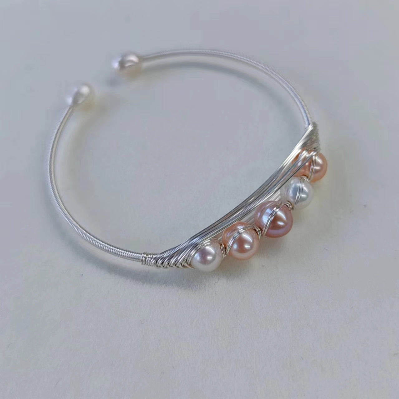 EASTERNPEARLISM Fresh Water Pearl Wire Wrapping Bangle【Wire Wrapping Bangel】