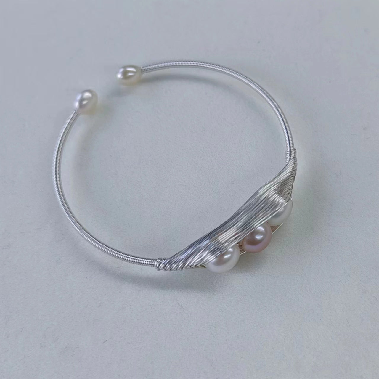 EASTERNPEARLISM Fresh Water Pearl Wire Wrapping Bangle【Wire Wrapping Bangel】