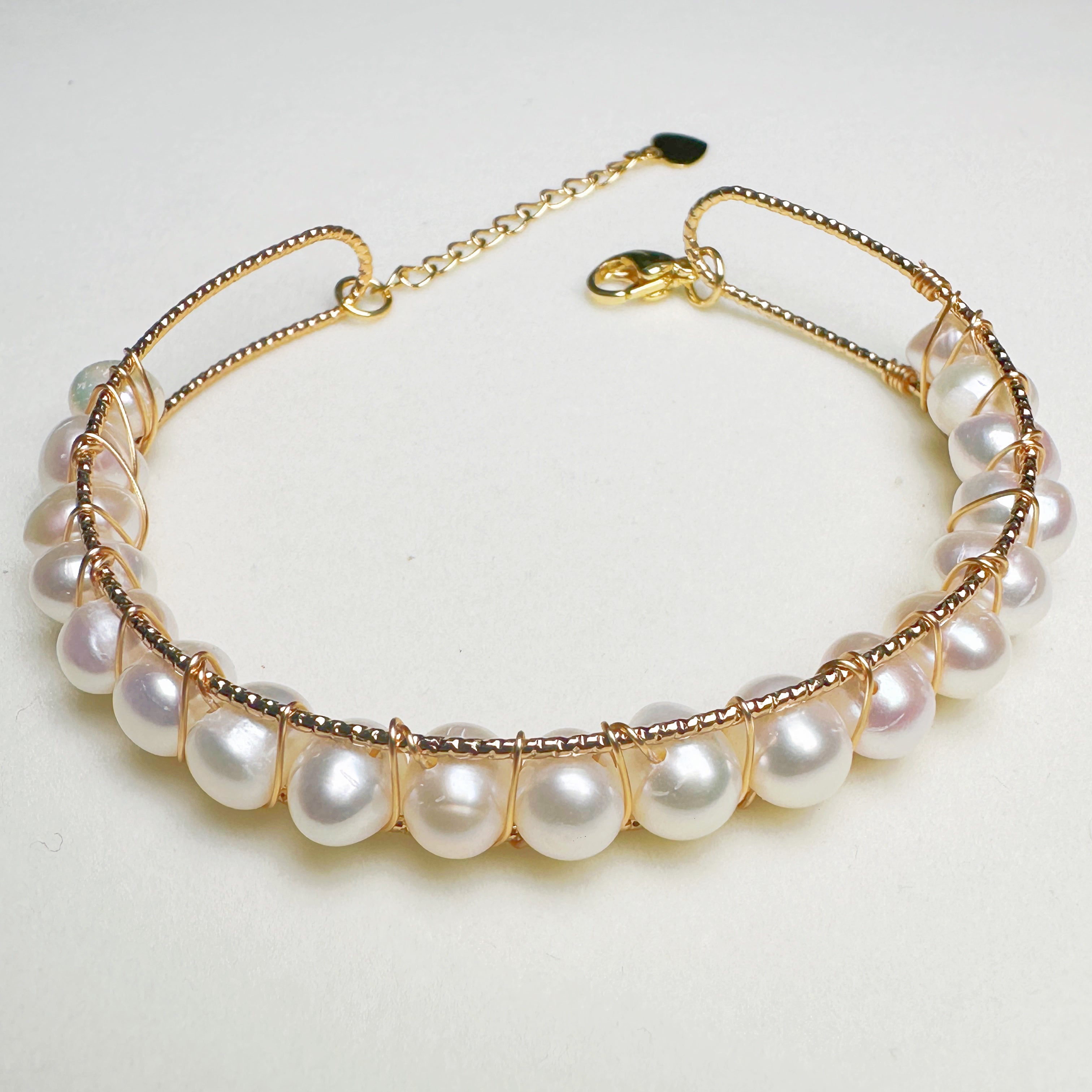 EASTERNPEARLISM Fresh Water Pearl Wire Wrapping Bangle【Wire Wrapping Bangel】