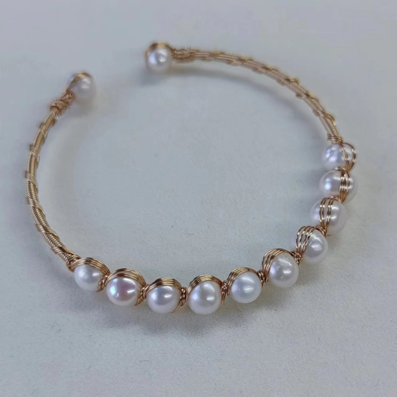 EASTERNPEARLISM Fresh Water Pearl Wire Wrapping Bangle【Wire Wrapping Bangel】