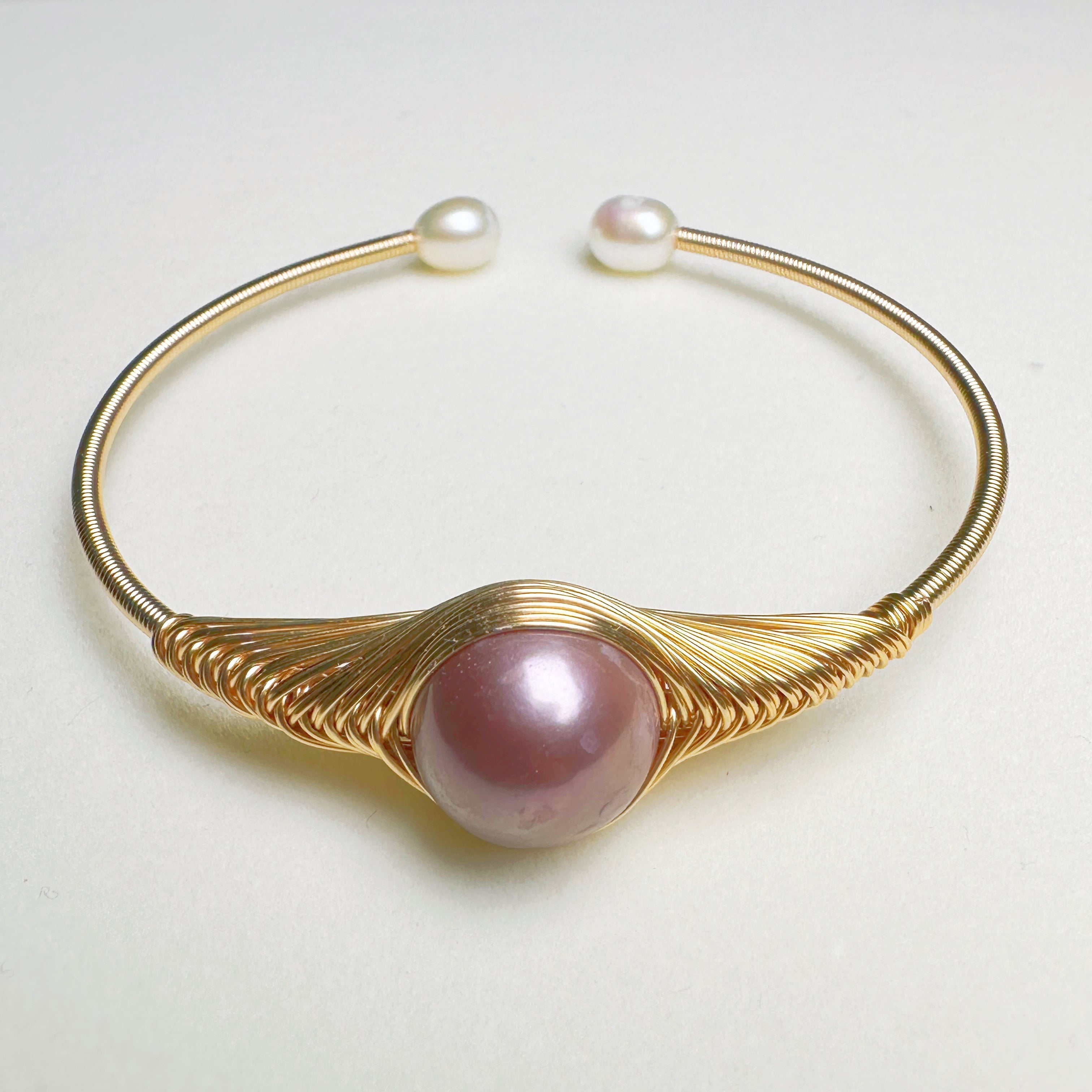 EASTERNPEARLISM Fresh Water Pearl Wire Wrapping Bangle【Wire Wrapping Bangel】