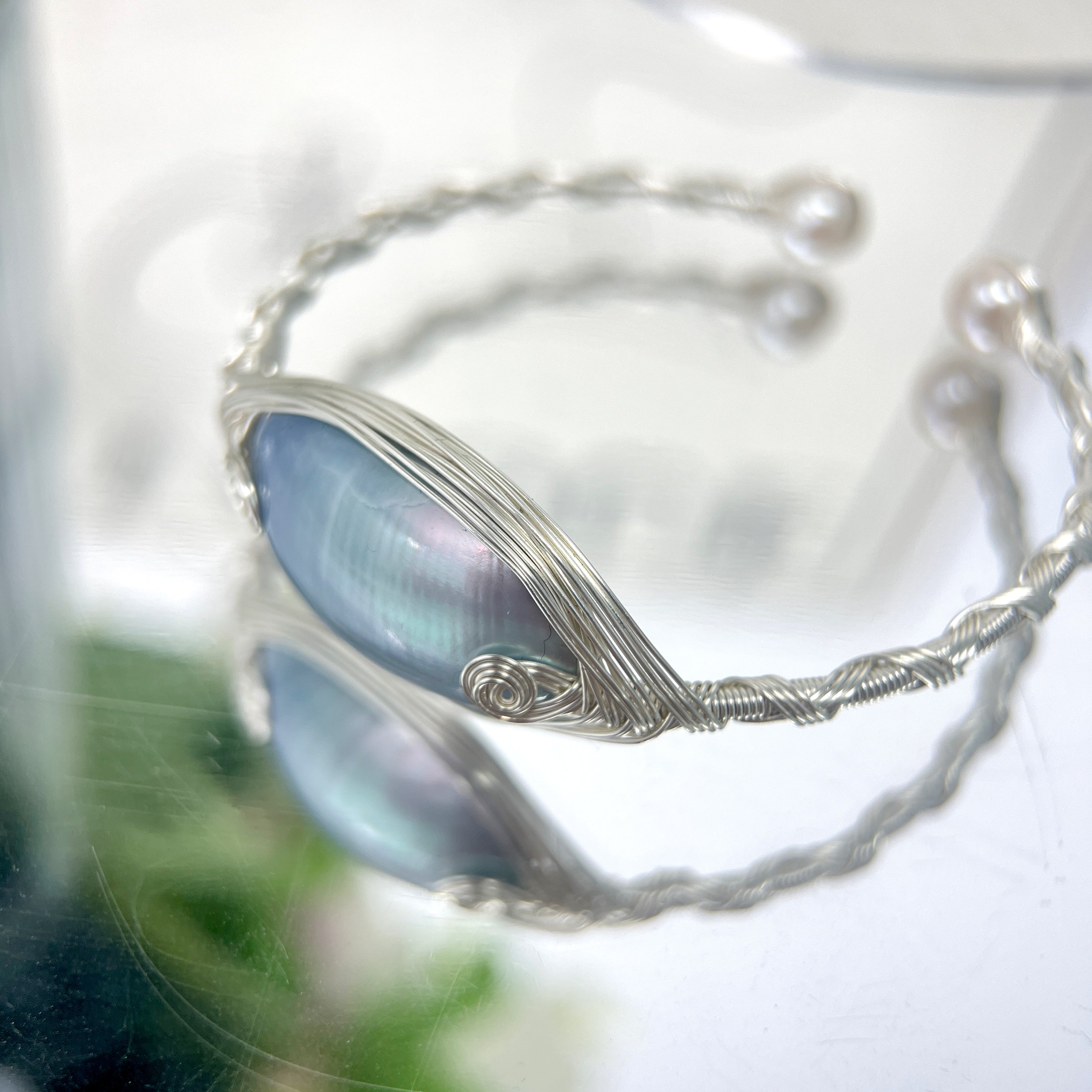 EASTERNPEARLISM Fresh Water Pearl Wire Wrapping Bangle【Wire Wrapping Bangel】