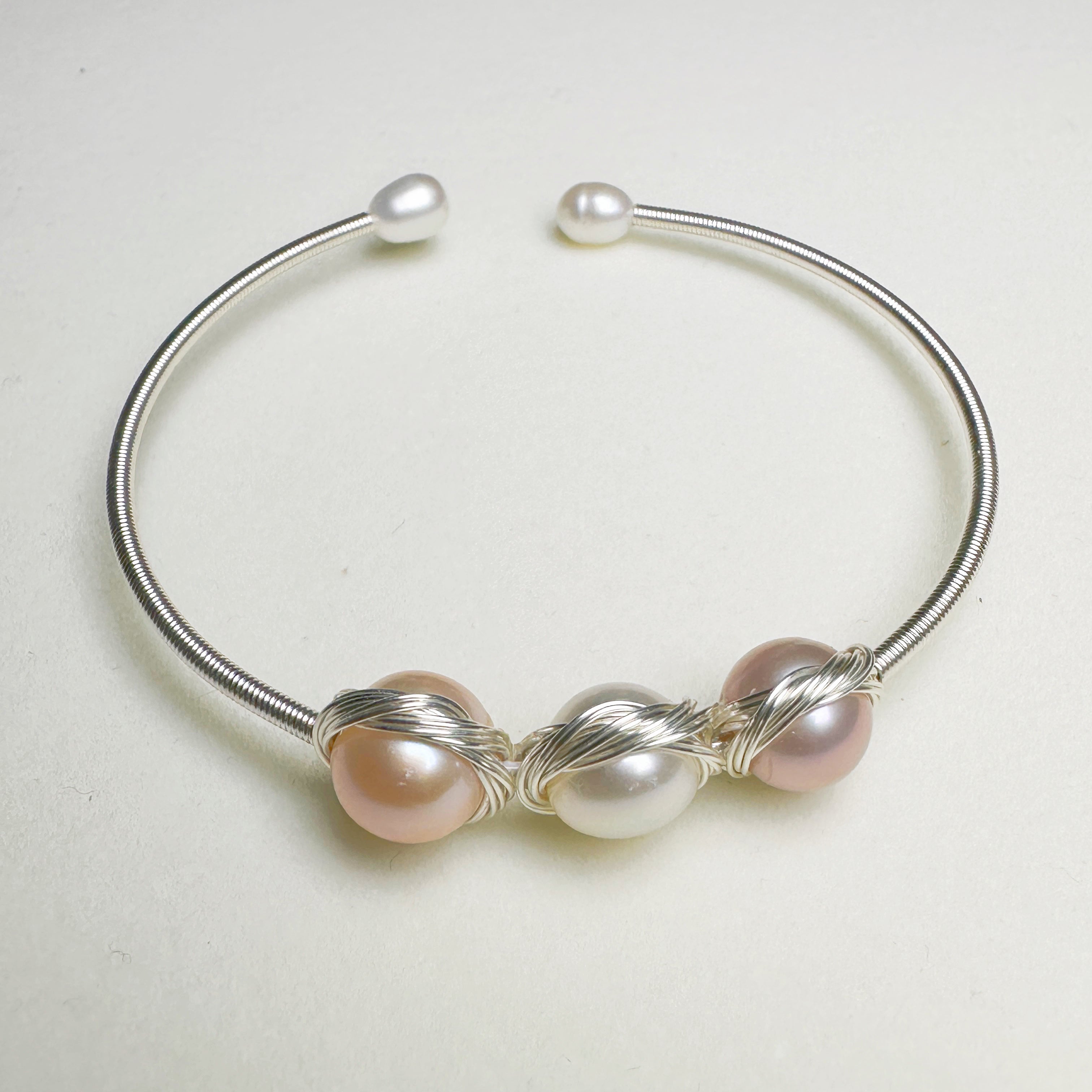 EASTERNPEARLISM Fresh Water Pearl Wire Wrapping Bangle【Wire Wrapping Bangel】