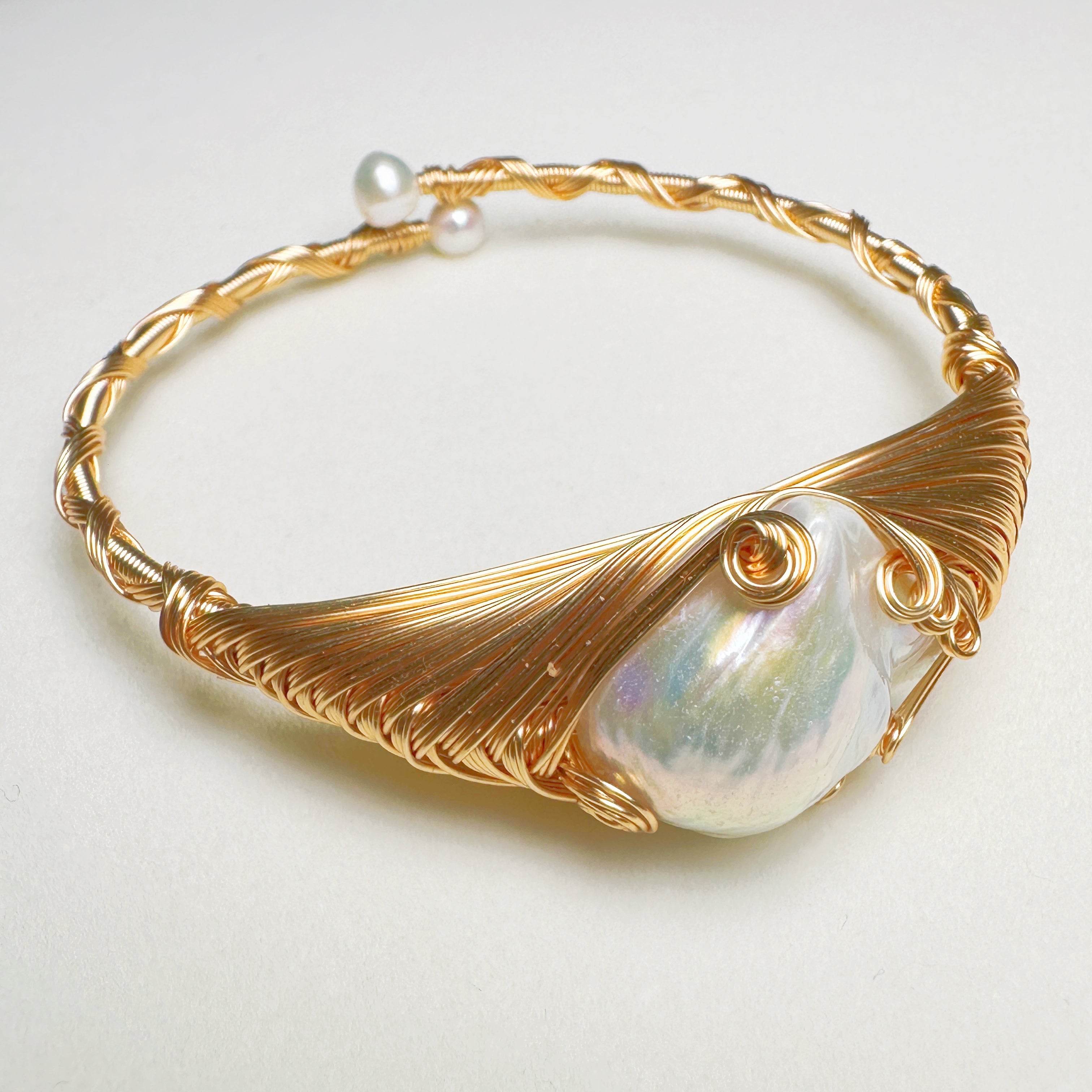 EASTERNPEARLISM Fresh Water Pearl Wire Wrapping Bangle【Wire Wrapping Bangel】