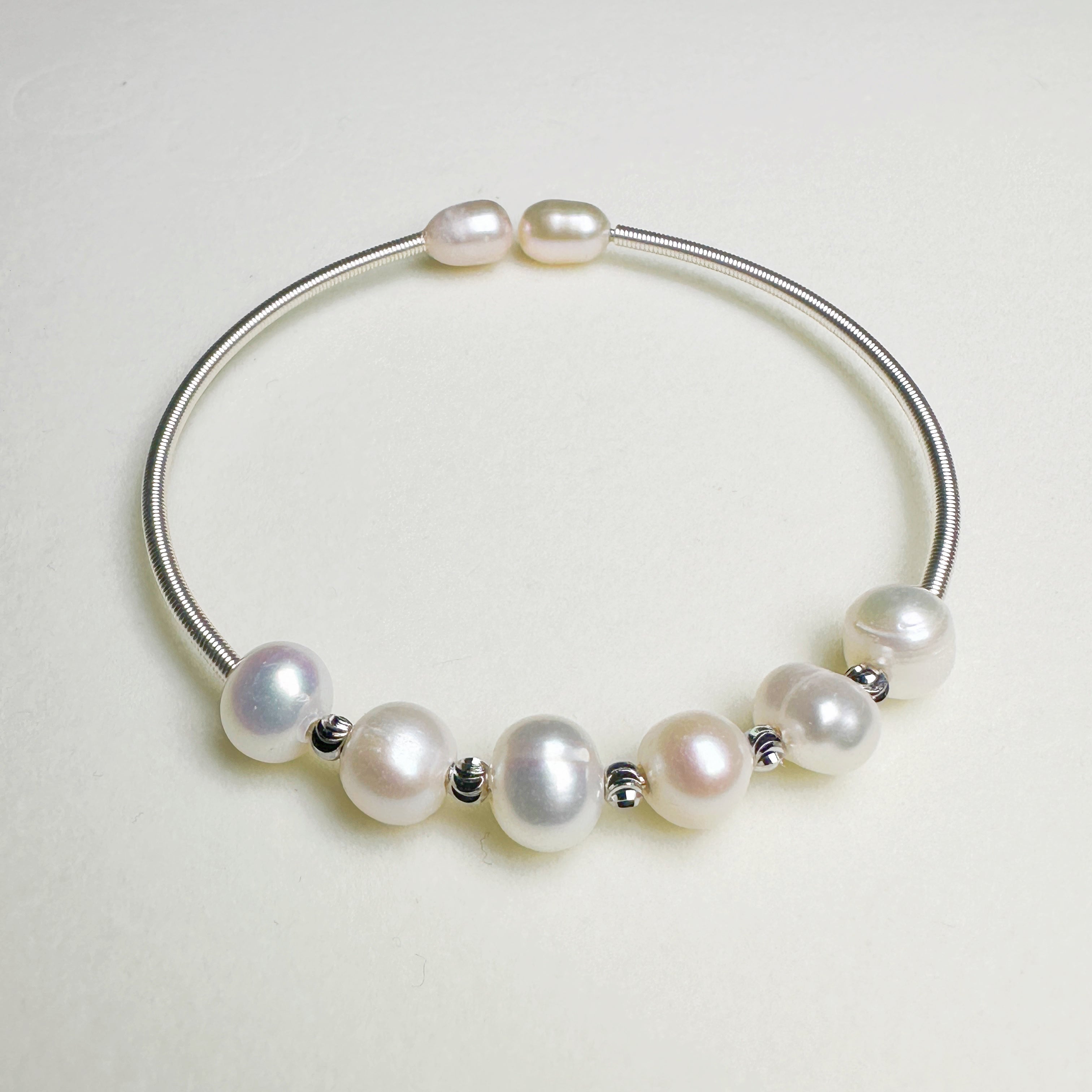 EASTERNPEARLISM Fresh Water Pearl Wire Wrapping Bangle【Wire Wrapping Bangel】