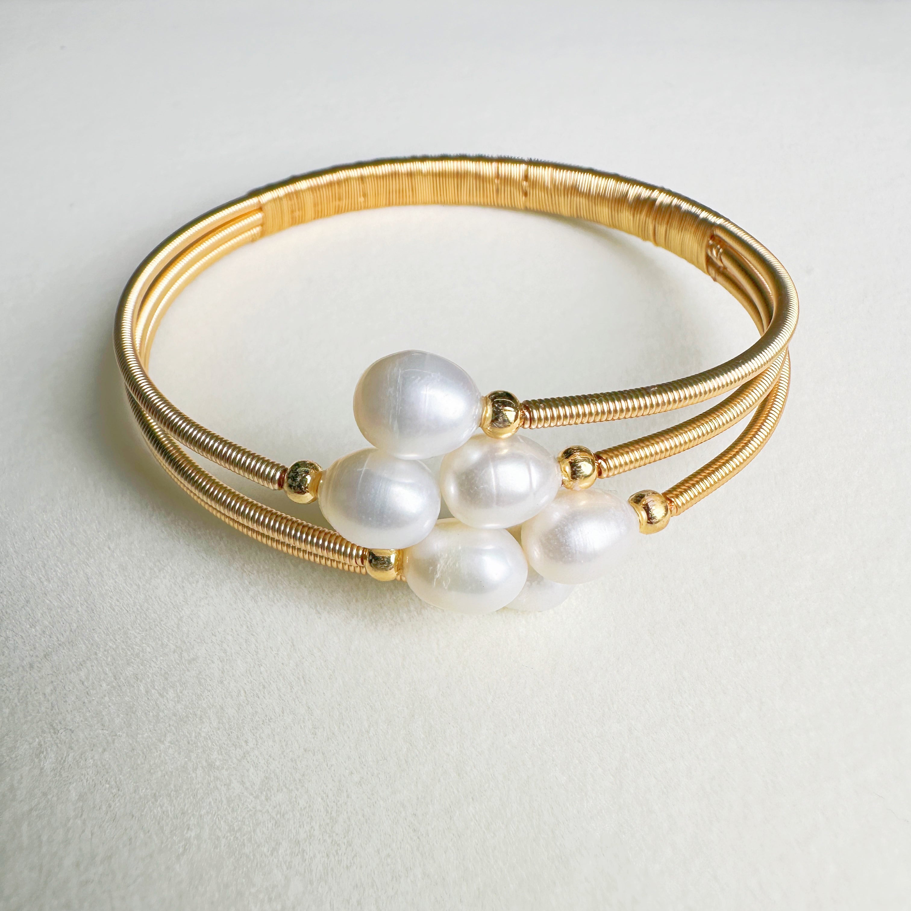 EASTERNPEARLISM Fresh Water Pearl Wire Wrapping Bangle【Wire Wrapping Bangel】