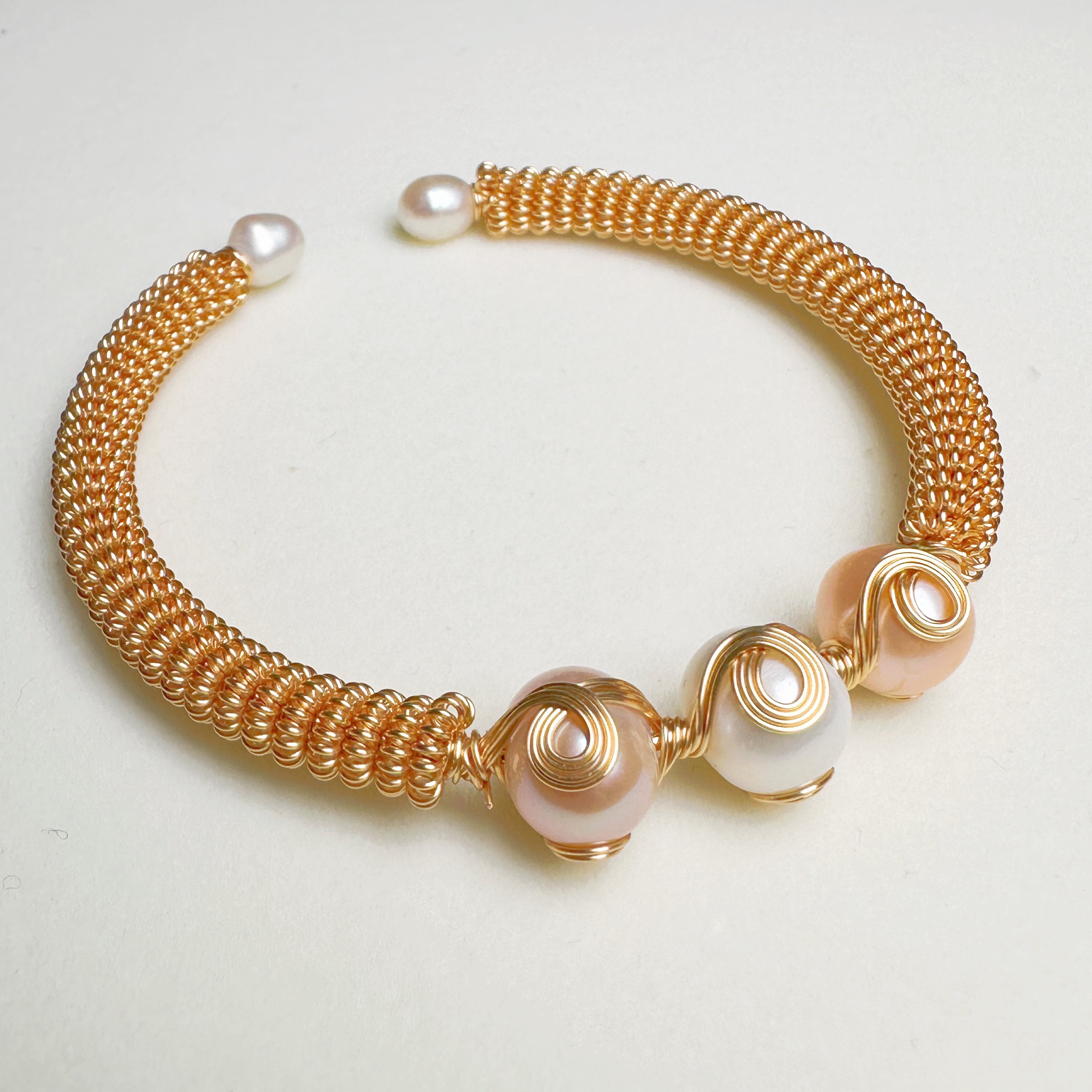 EASTERNPEARLISM Fresh Water Pearl Wire Wrapping Bangle【Wire Wrapping Bangel】