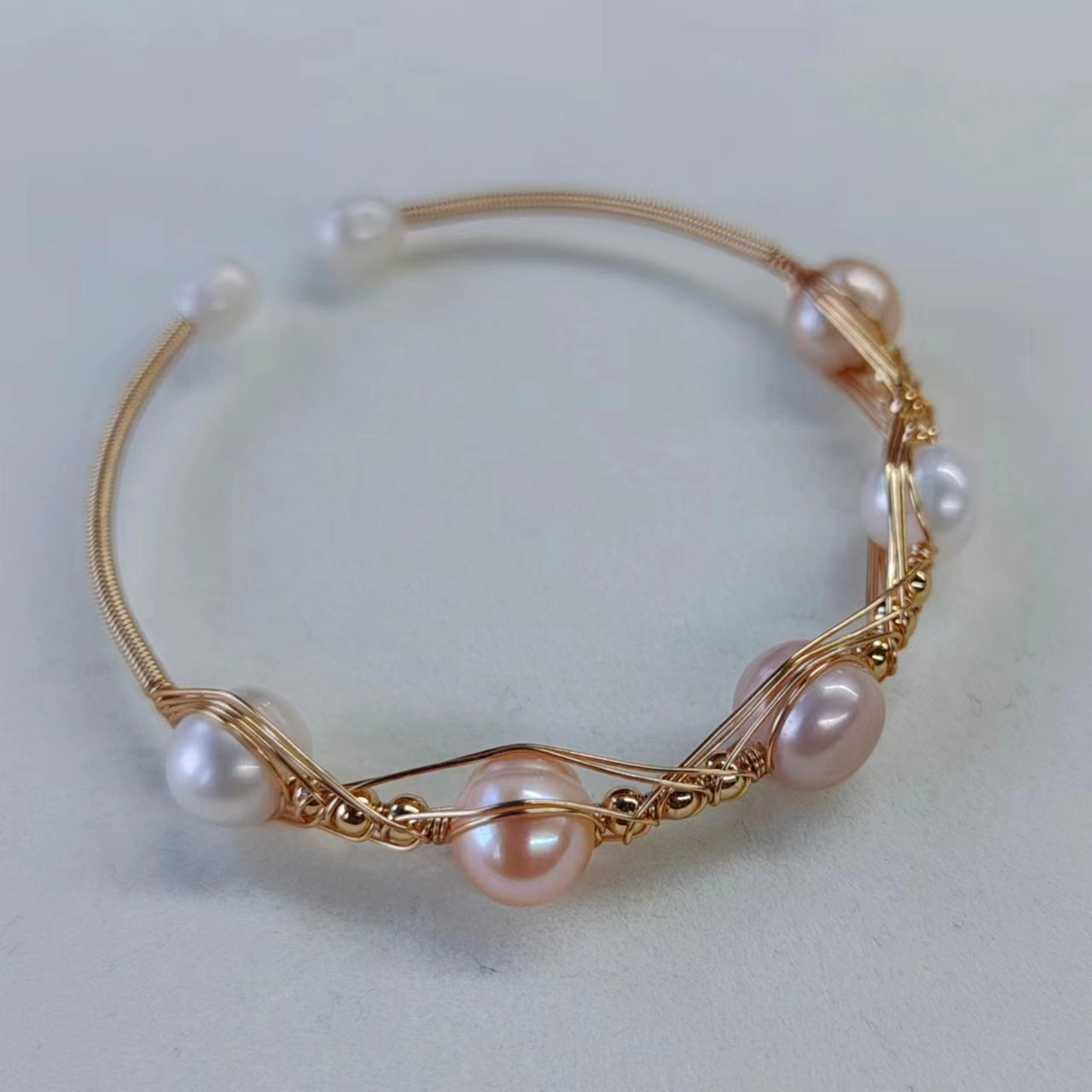 EASTERNPEARLISM Fresh Water Pearl Wire Wrapping Bangle【Wire Wrapping Bangel】