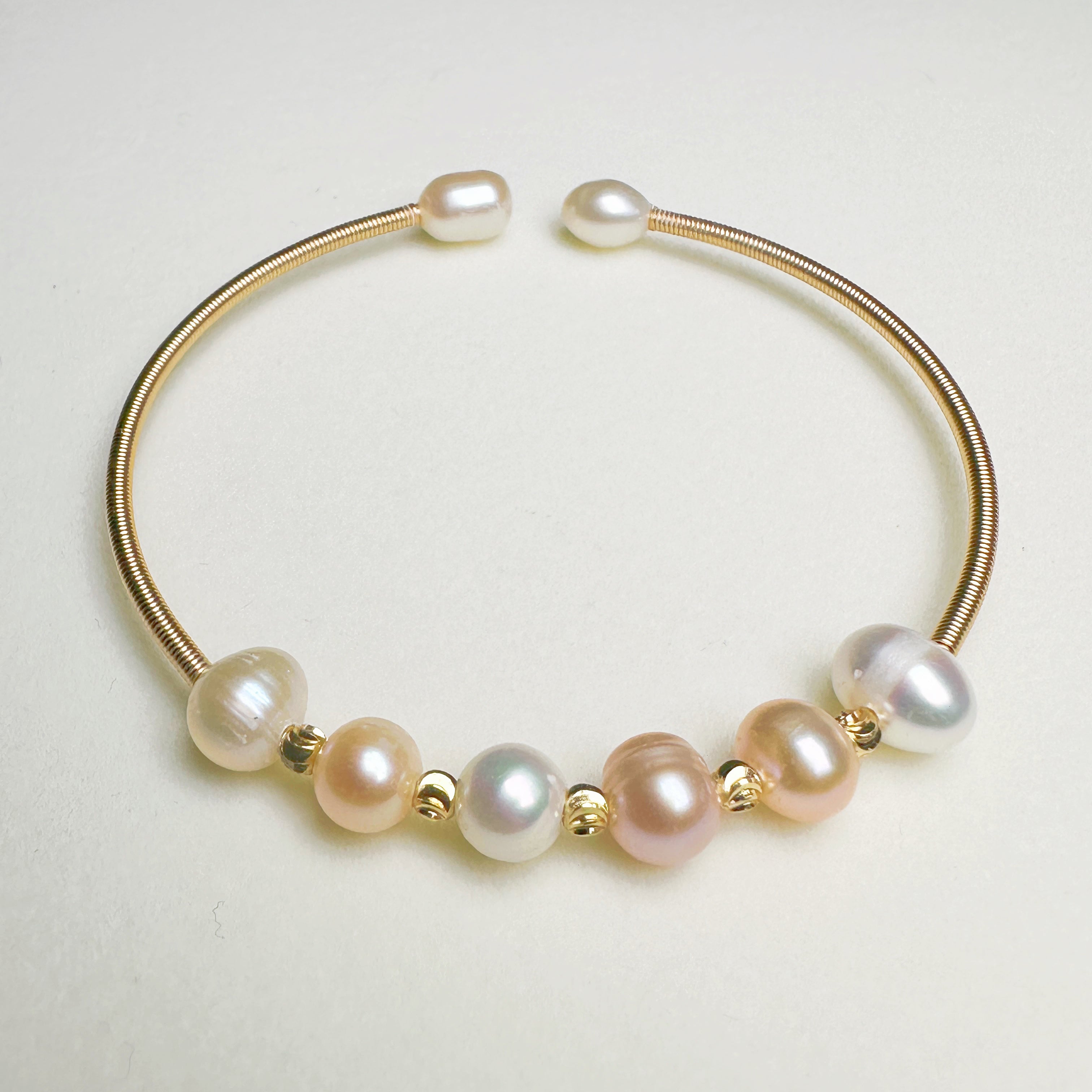 EASTERNPEARLISM Fresh Water Pearl Wire Wrapping Bangle【Wire Wrapping Bangel】