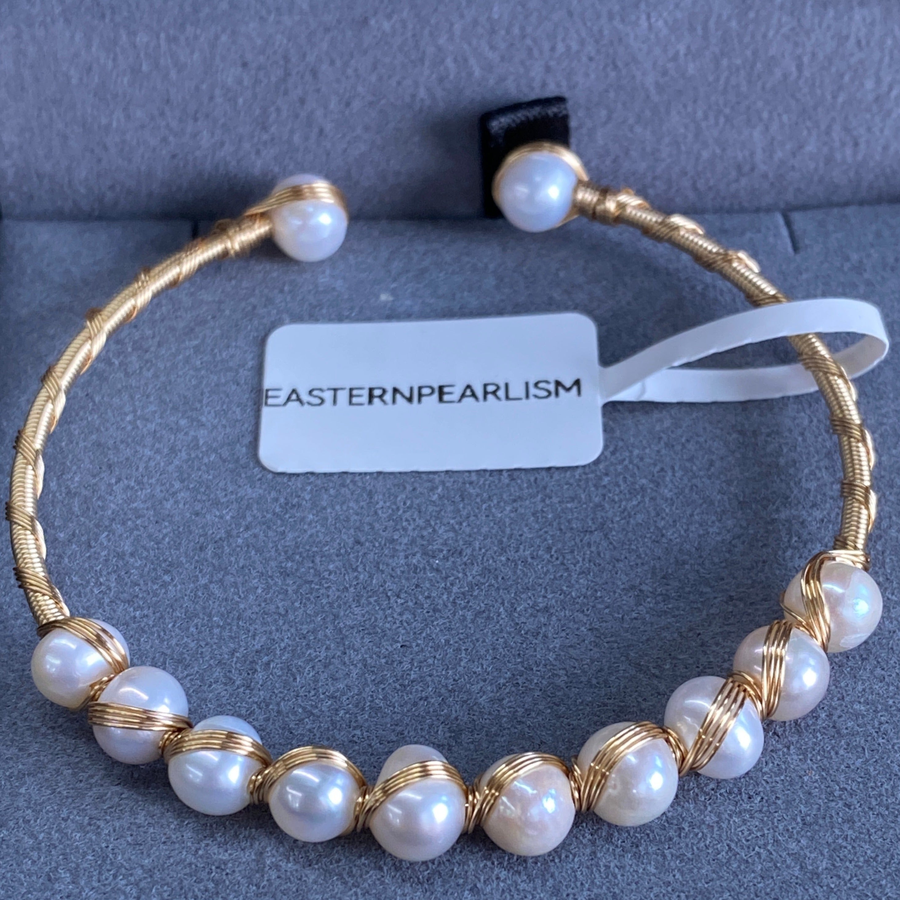 EASTERNPEARLISM Fresh Water Pearl Wire Wrapping Bangle【Wire Wrapping Bangel】