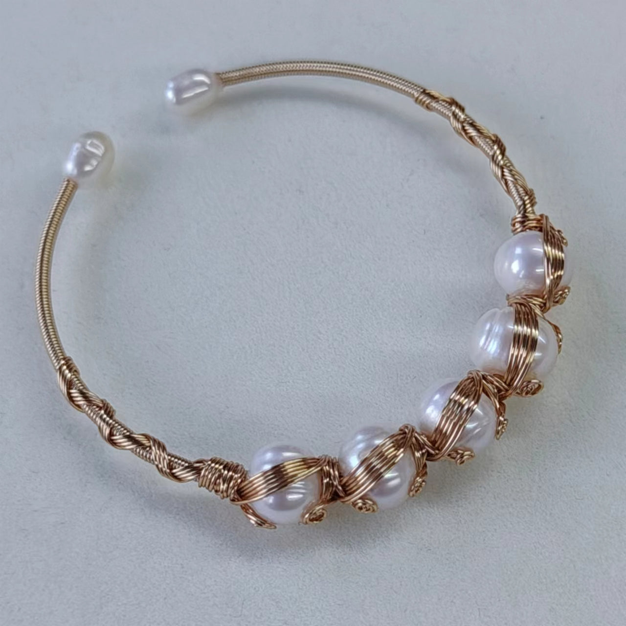 EASTERNPEARLISM Fresh Water Pearl Wire Wrapping Bangle【Wire Wrapping Bangel】