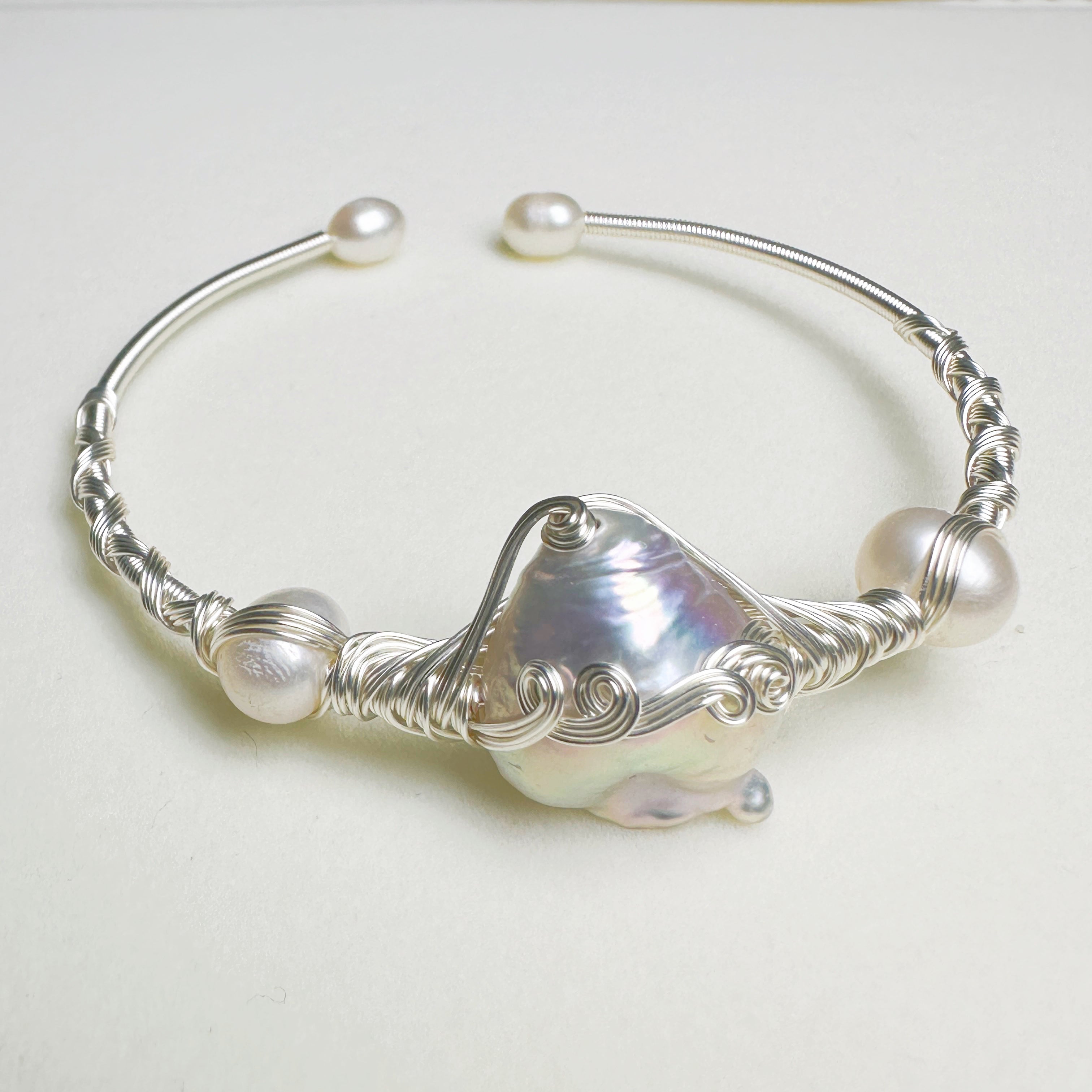 EASTERNPEARLISM Fresh Water Pearl Wire Wrapping Bangle【Wire Wrapping Bangel】