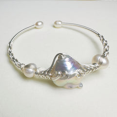 EASTERNPEARLISM Fresh Water Pearl Wire Wrapping Bangle【Wire Wrapping Bangel】