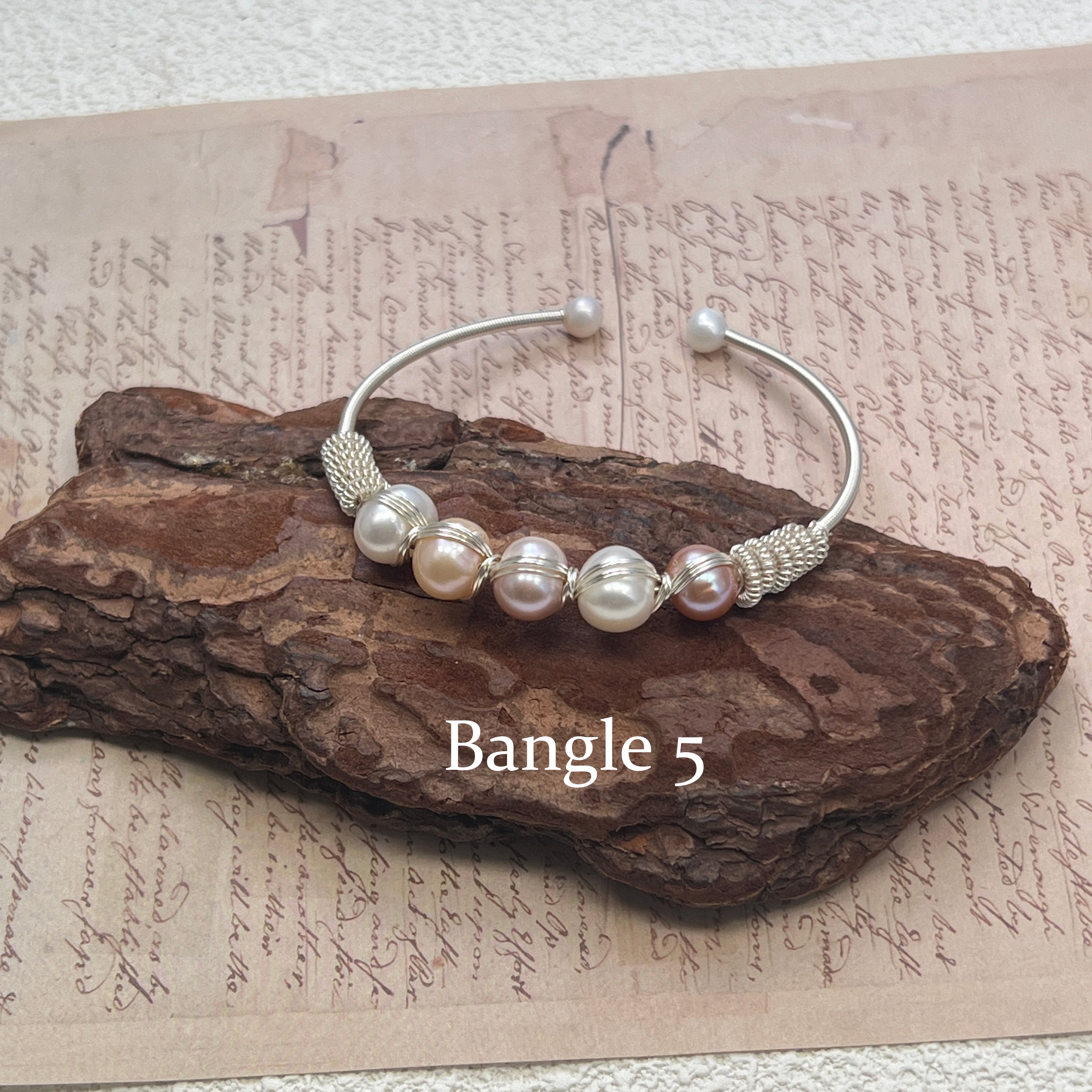 EASTERNPEARLISM Fresh Water Pearl Wire Wrapping Bangle【Wire Wrapping Bangel】