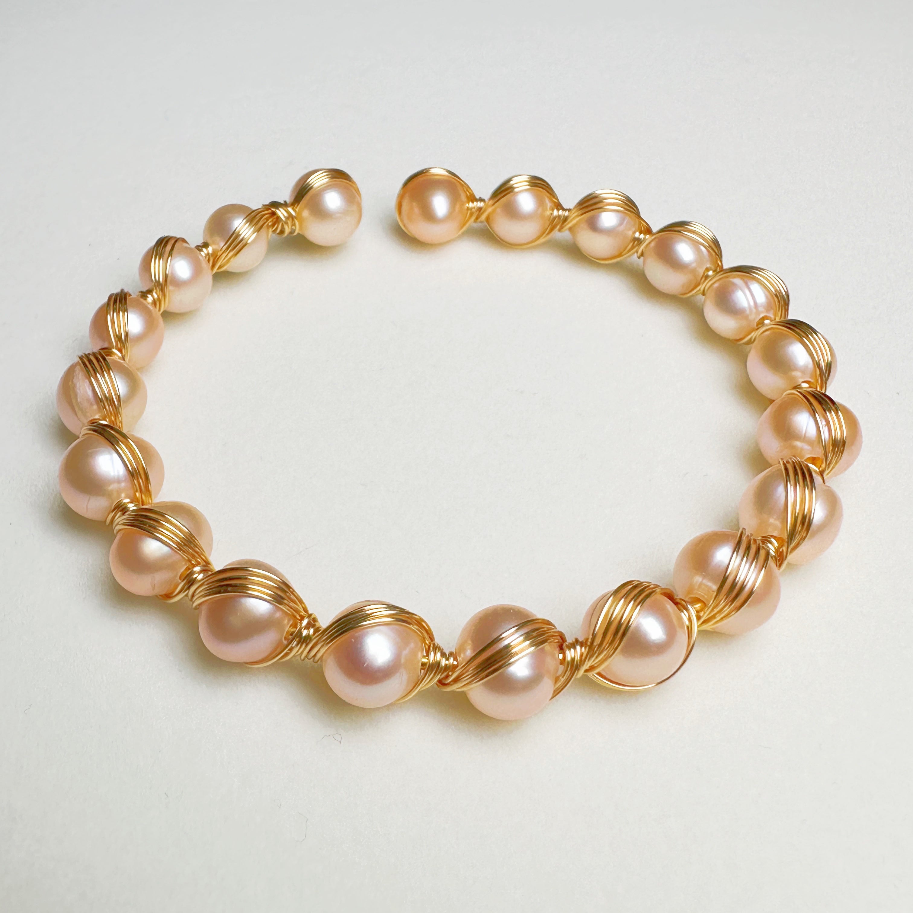 EASTERNPEARLISM Fresh Water Pearl Wire Wrapping Bangle【Wire Wrapping Bangel】