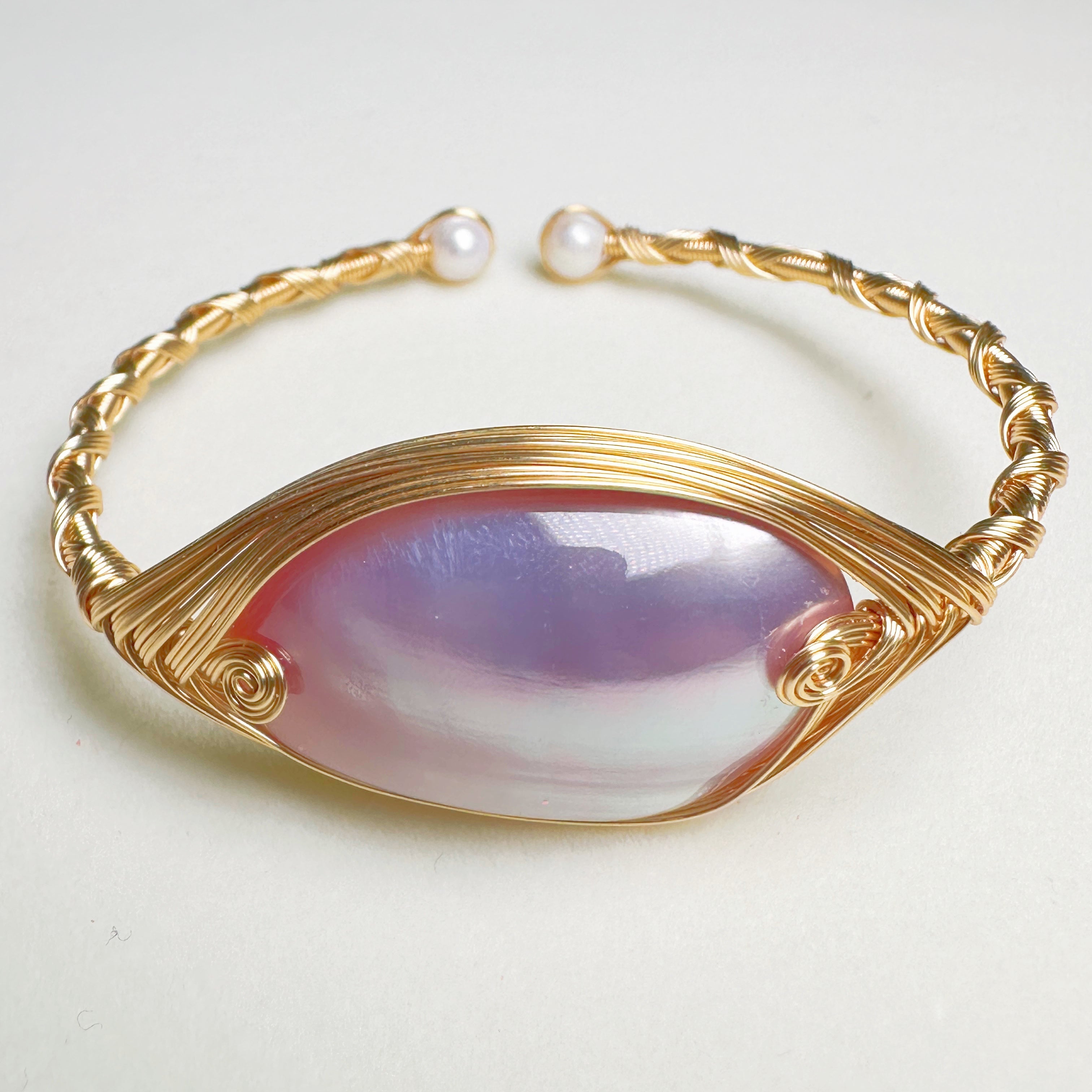 EASTERNPEARLISM Fresh Water Pearl Wire Wrapping Bangle【Wire Wrapping Bangel】